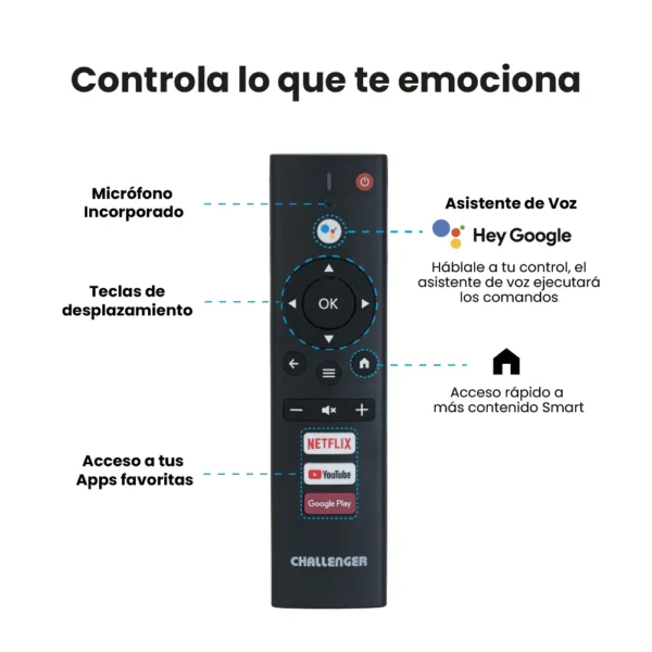 Televisor Challenger  55" 4KHDR Smart con Android, Bluetooth y Control por voz- Incluye soporte de pared - UHD 55BO67 BT - Image 7