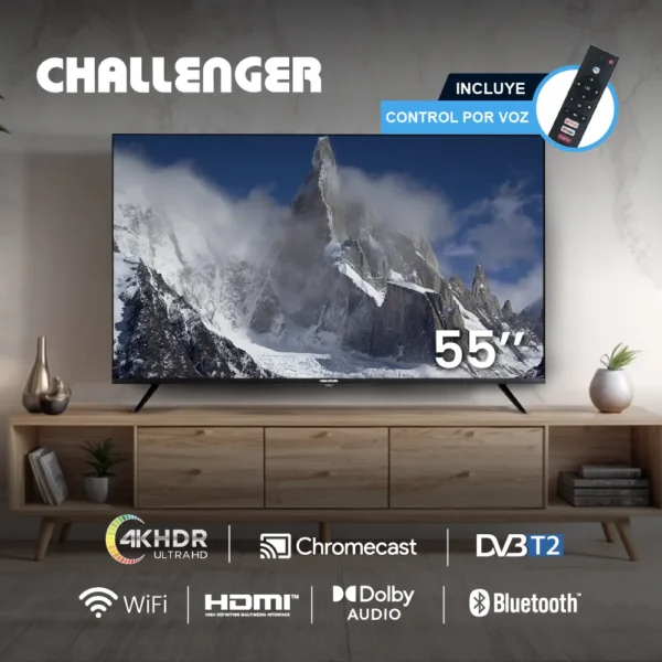 Televisor Challenger  55" 4KHDR Smart con Android, Bluetooth y Control por voz- Incluye soporte de pared - UHD 55BO67 BT - Image 3