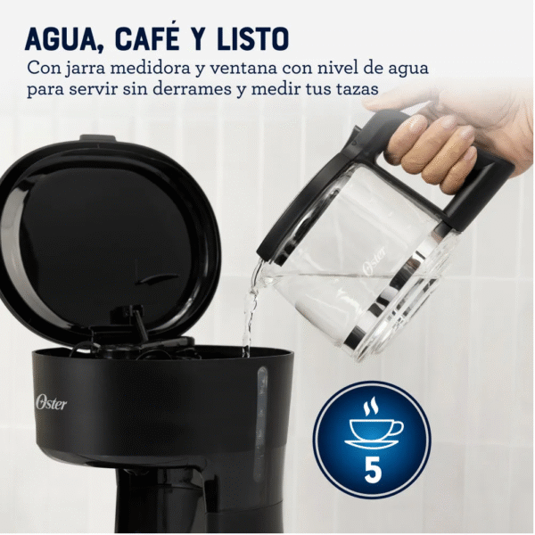 Cafetera Oster 5 Tazas de Capacidad con Filtro Reutilizable Negra Bvstdcs51b - Image 4