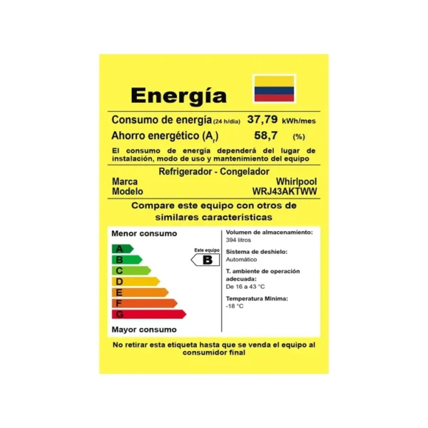Nevera Whirlpool No Frost Congelador Superior 394 Litros Wrj43aktww Xpert Flow Gris - Image 5