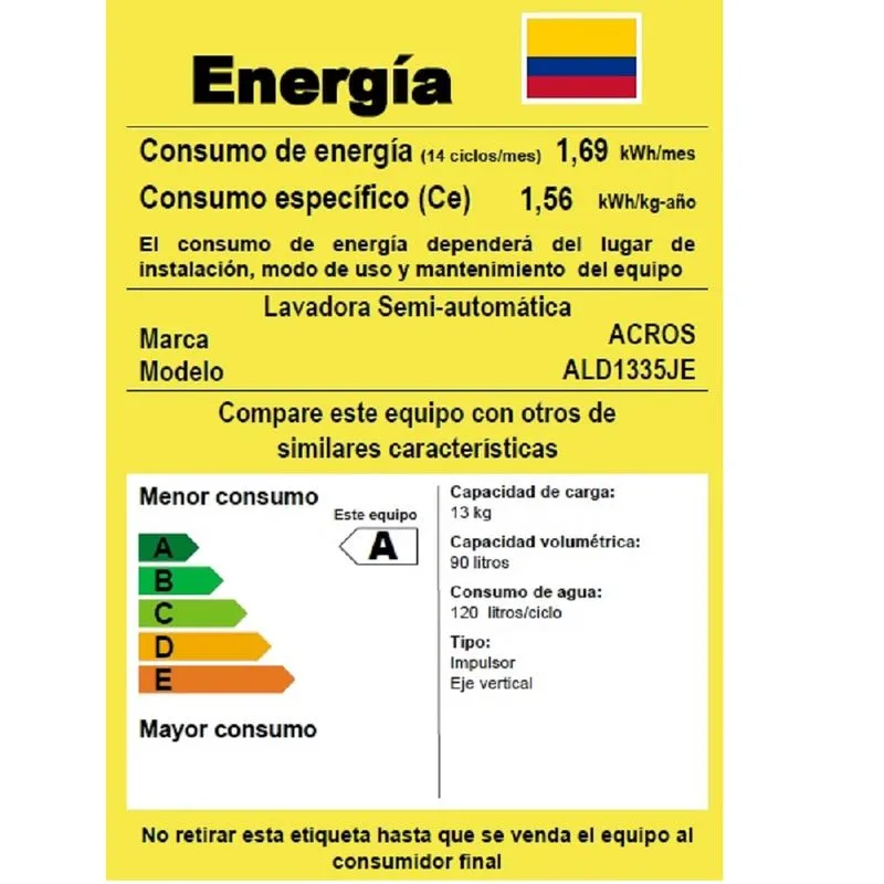 Lavadora Whirlpool Acros 13 Kg Carga Superior Semiautomática ALD1335JE - Image 7